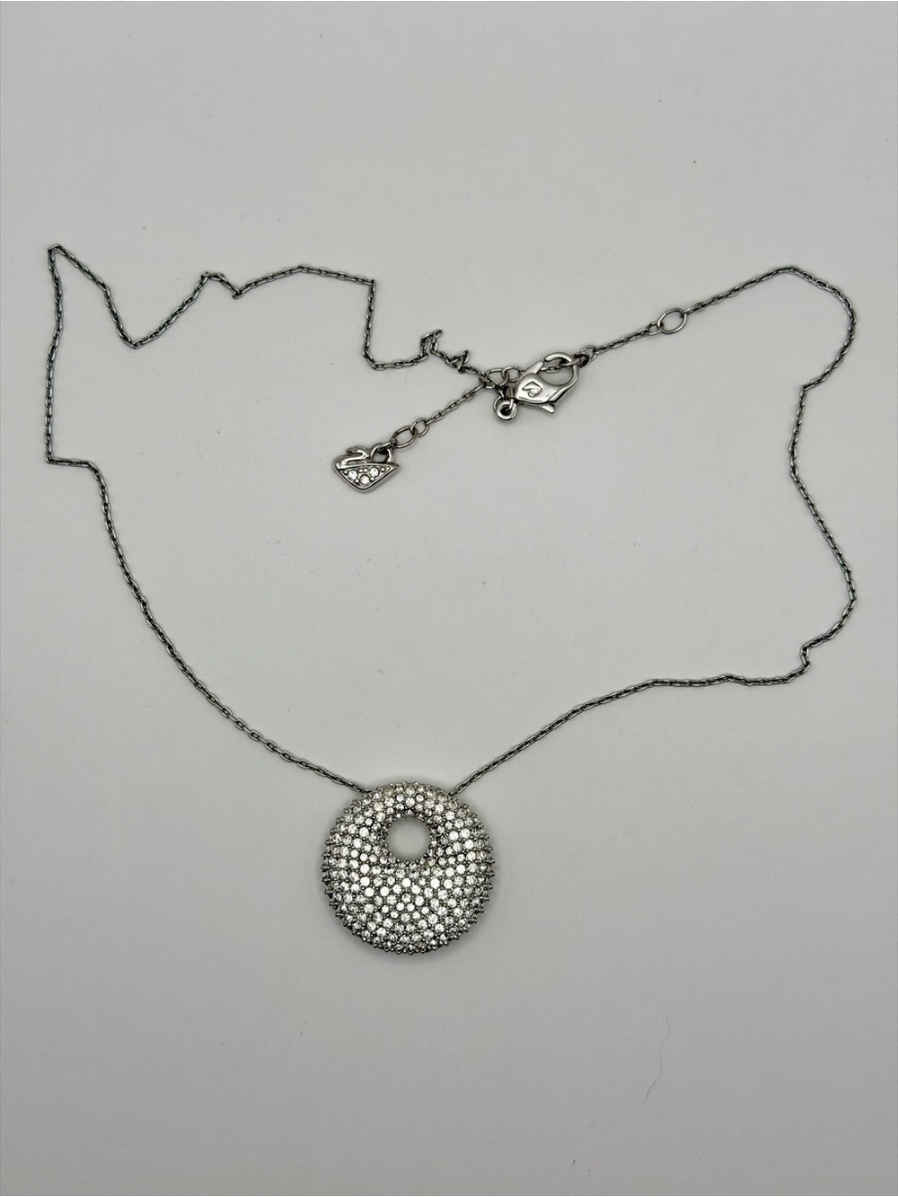 Swarovski "Stone" Crystal Pavé Puffy Circle Pendant Necklace - Retired Style